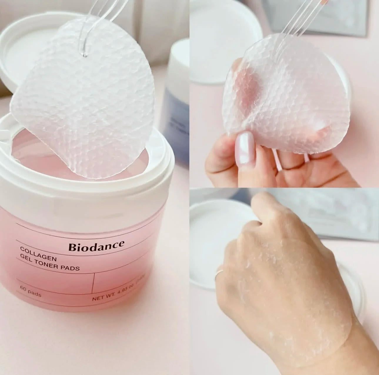 Collagen gel toner pads from Biodance with a pink container.